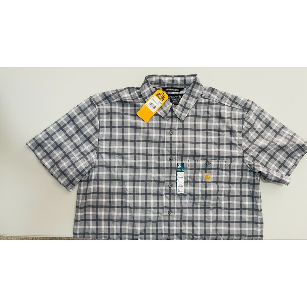 Carhartt relaxed fit size large-SS tall gray/white plaid button up shirt